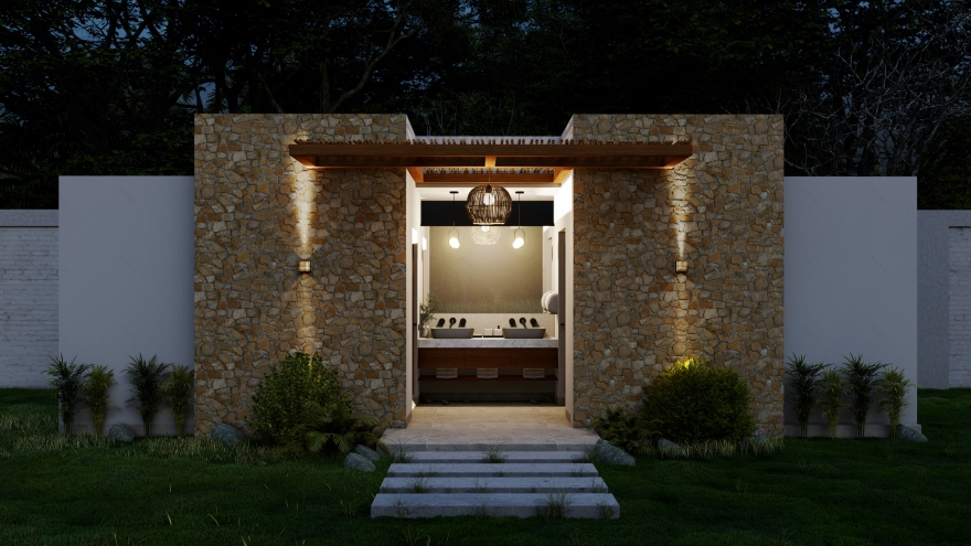 乡村带泳池房屋卫生间设计-3