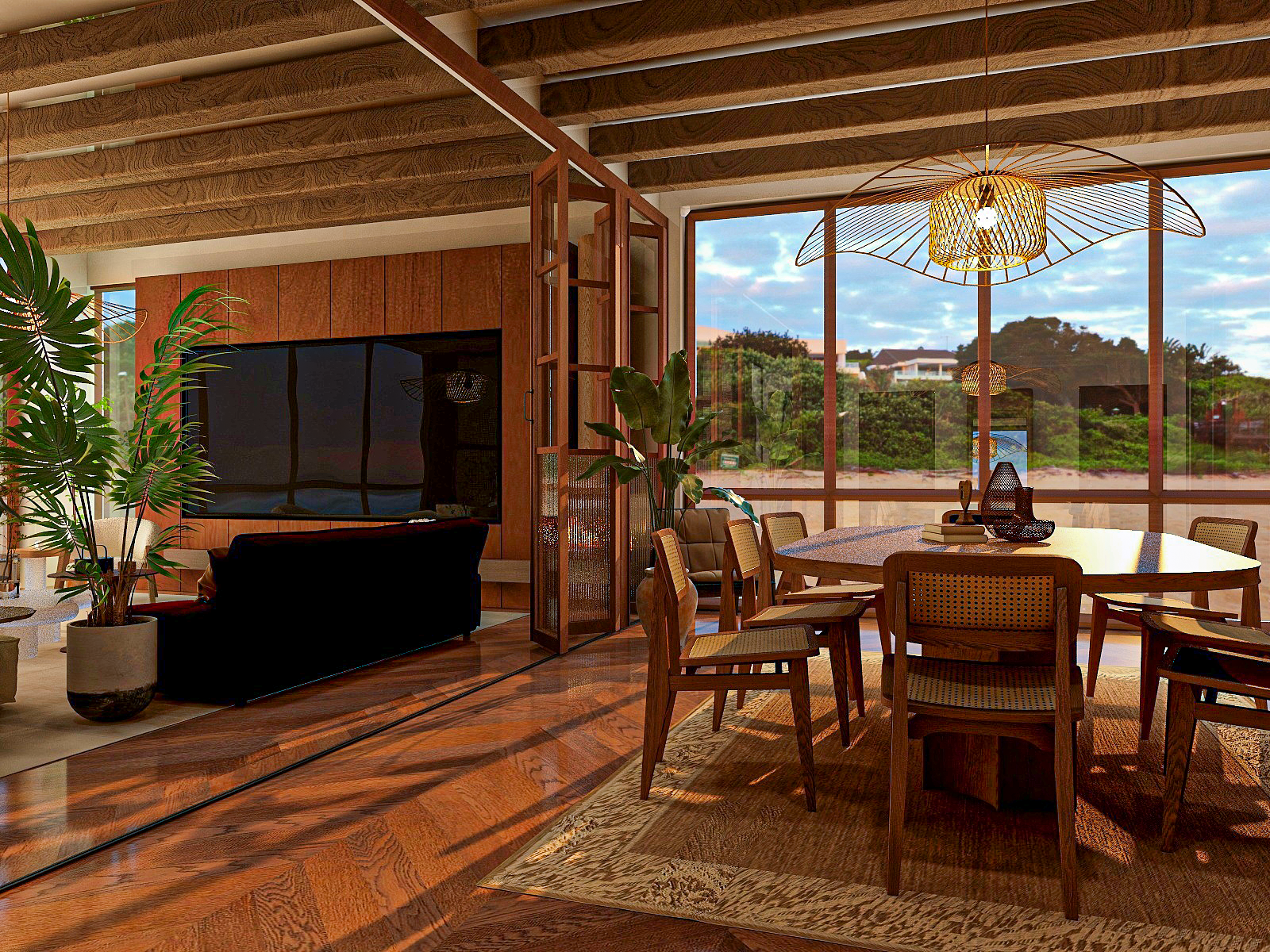 Inviting dining room with tropical influence.-10