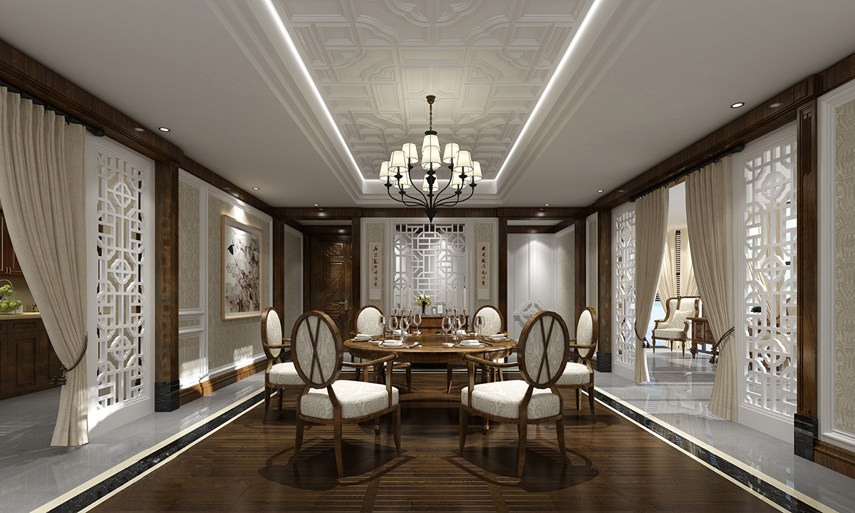 新中式 中式古典 奢华家装别墅样板房-3-35