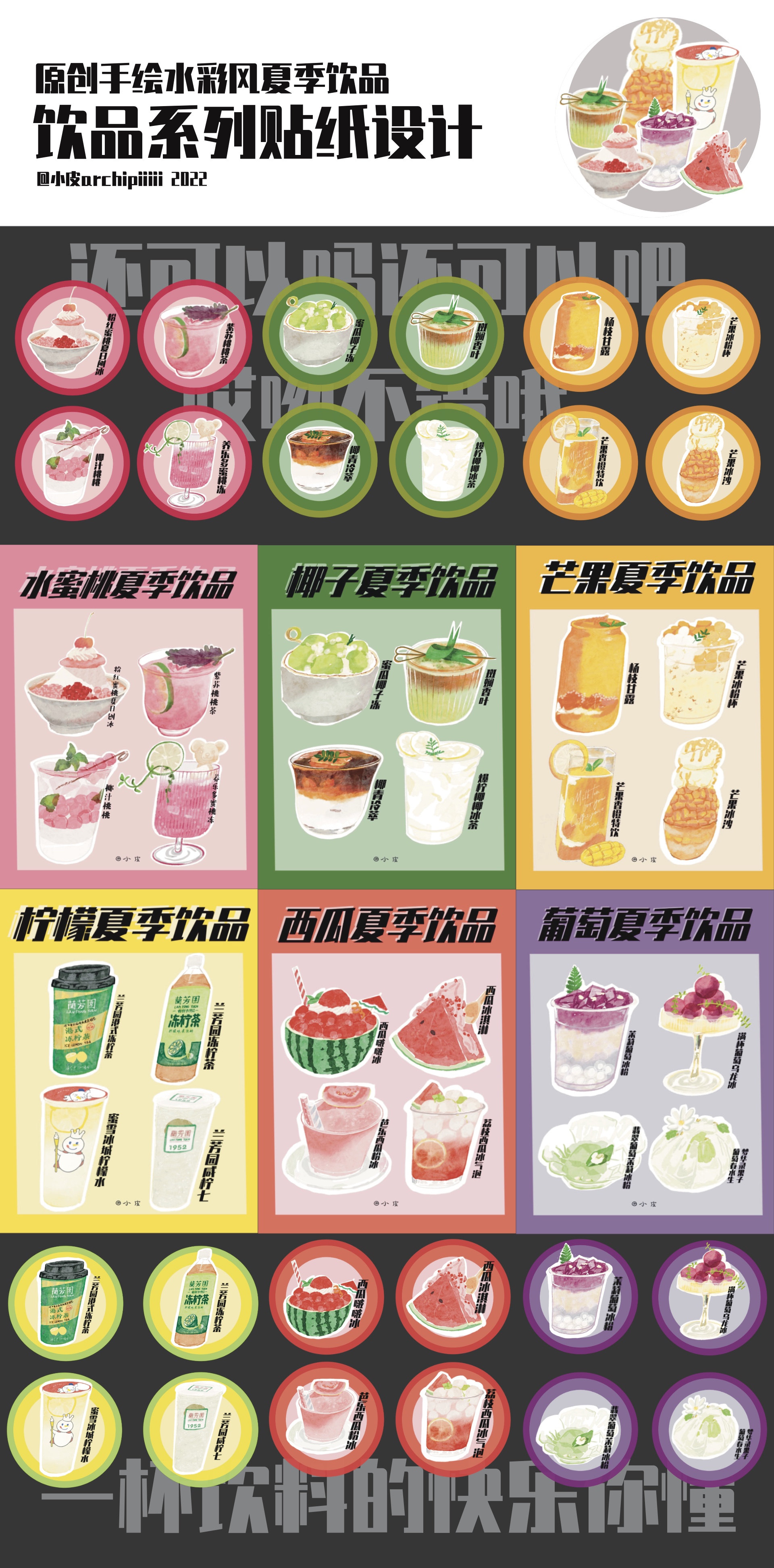Watercolor beverage poster&stickers-0