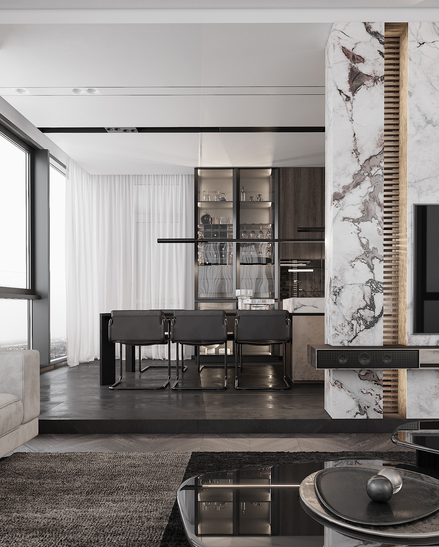 白色大理石与黑色调的搭配设计-5