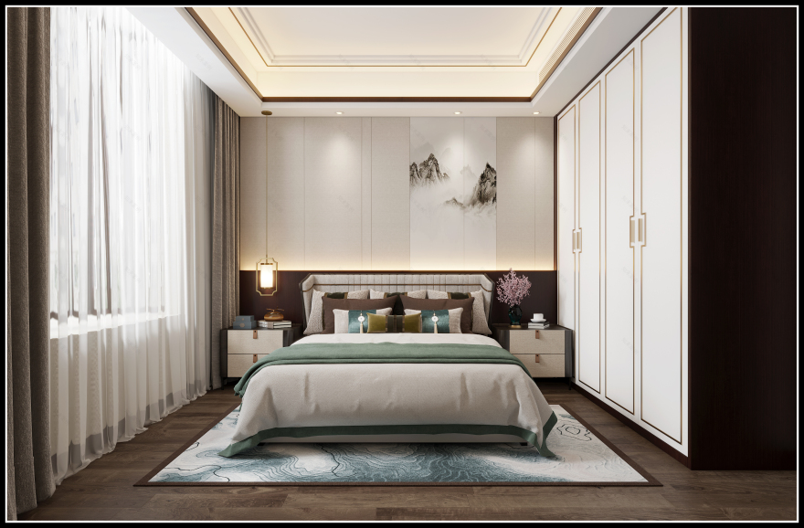 「缪府」新中式样板房设计-33