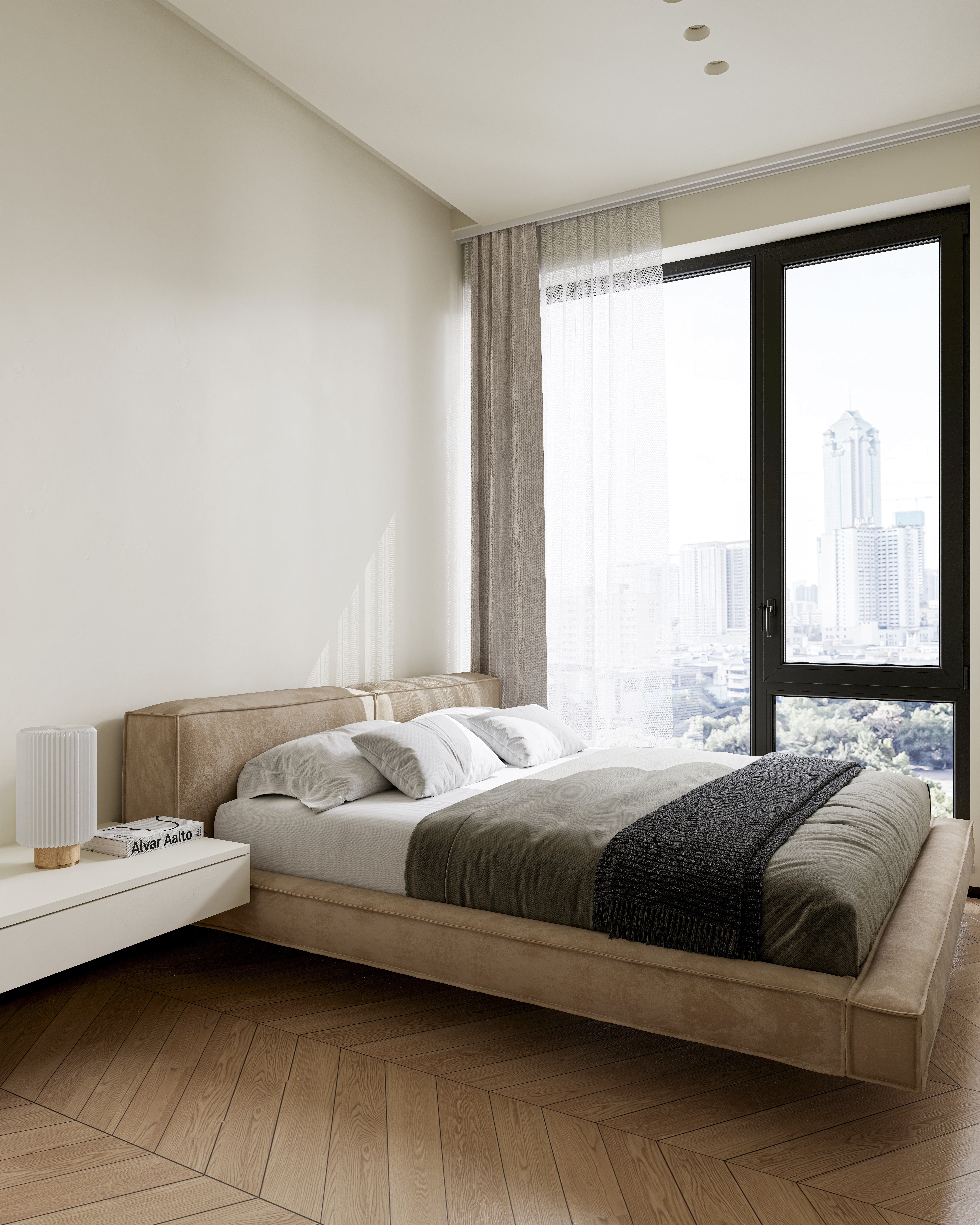 现代奶油卧室设计-14