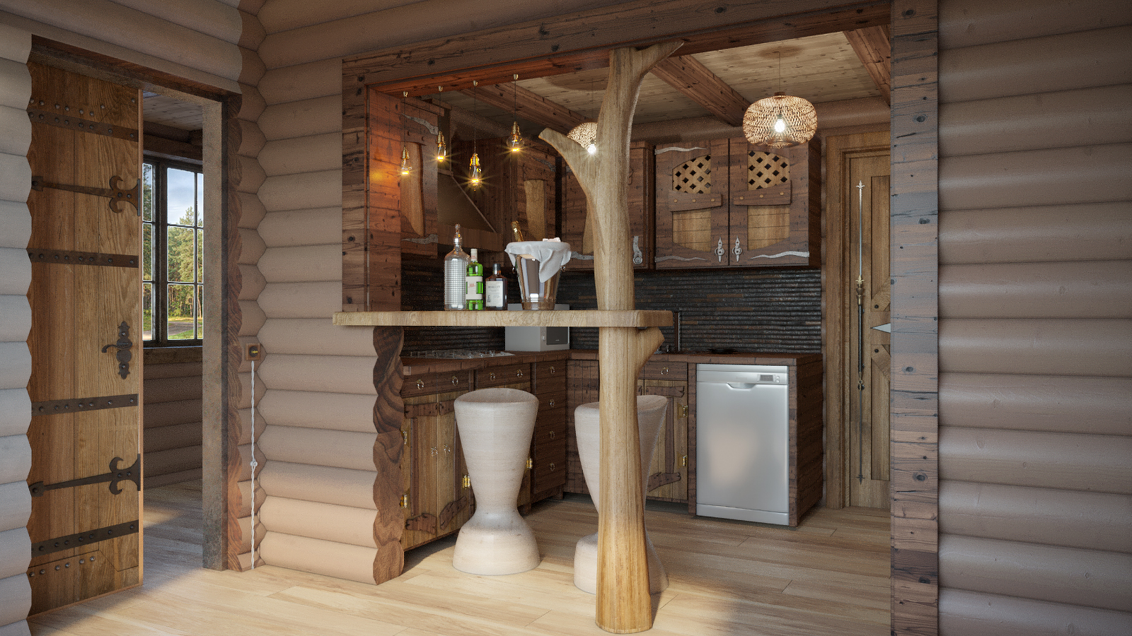 Варианты интерьера в срубе.-36