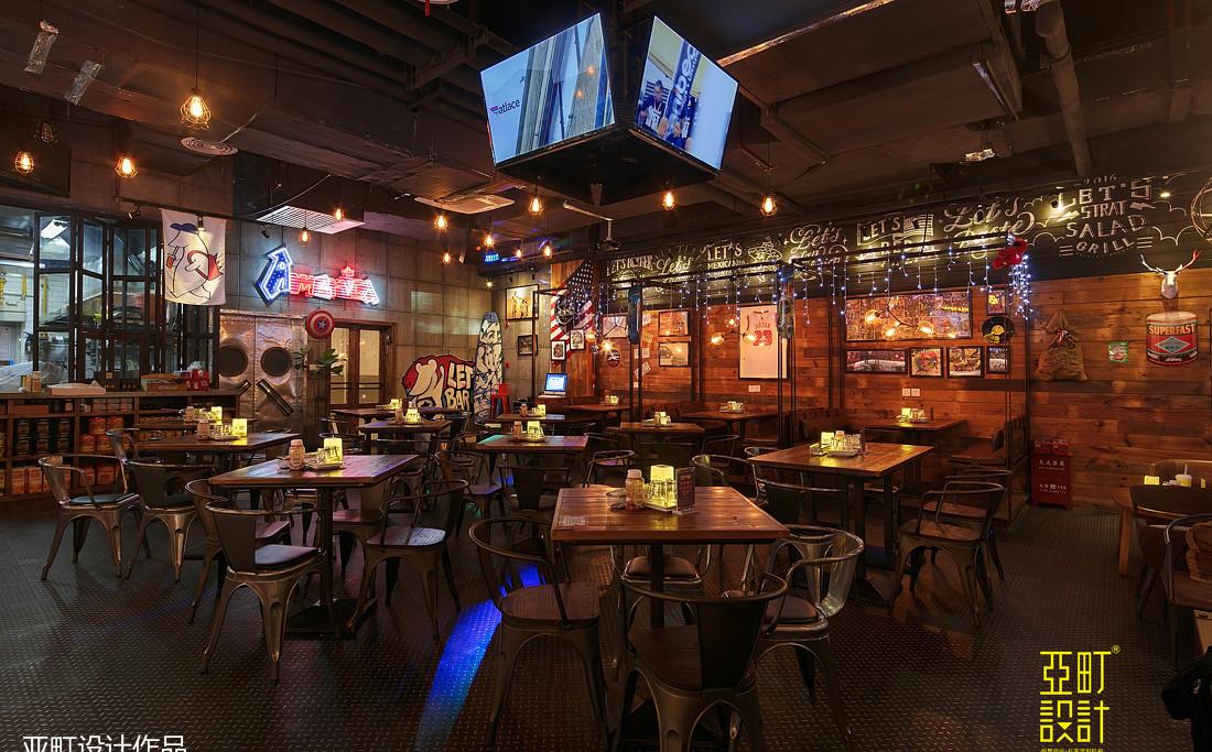 长沙美式餐吧设计 | 通透玻璃窗格，投影映射品牌形象-16