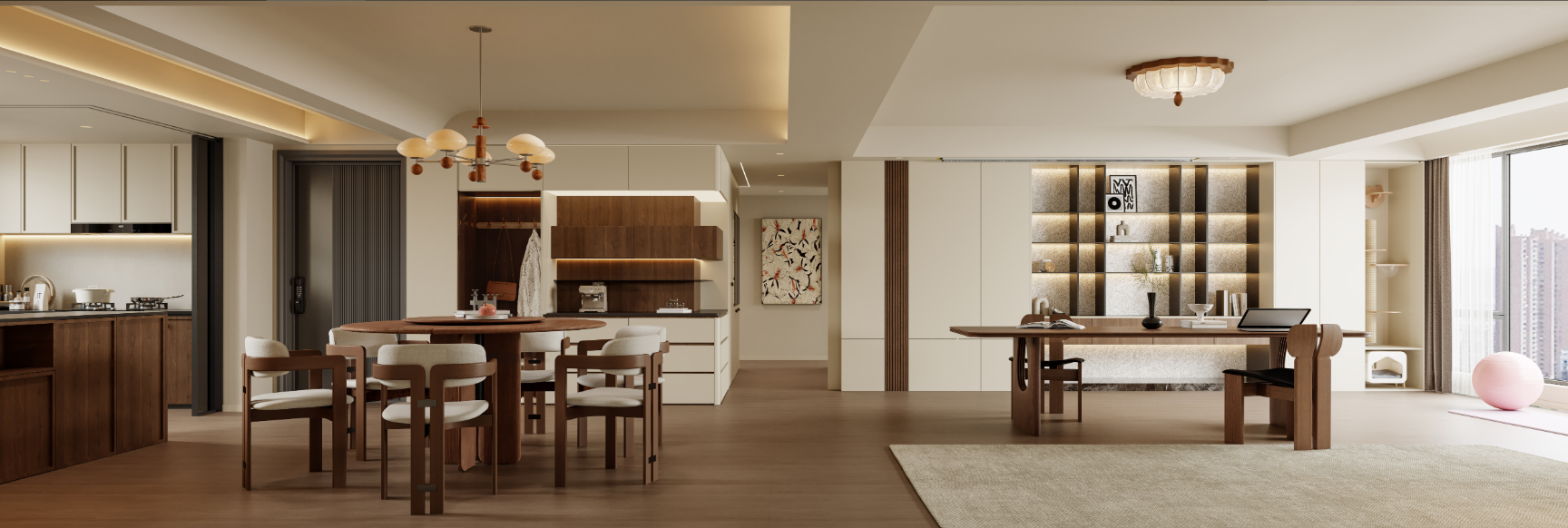 复古现代法式客餐厅卧室效果图表现-0