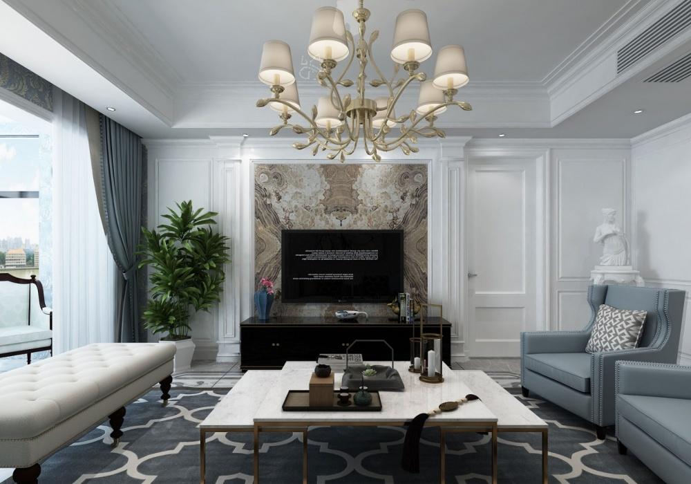 恒大华府欧式轻奢装修 蓝色调奢华空间-2