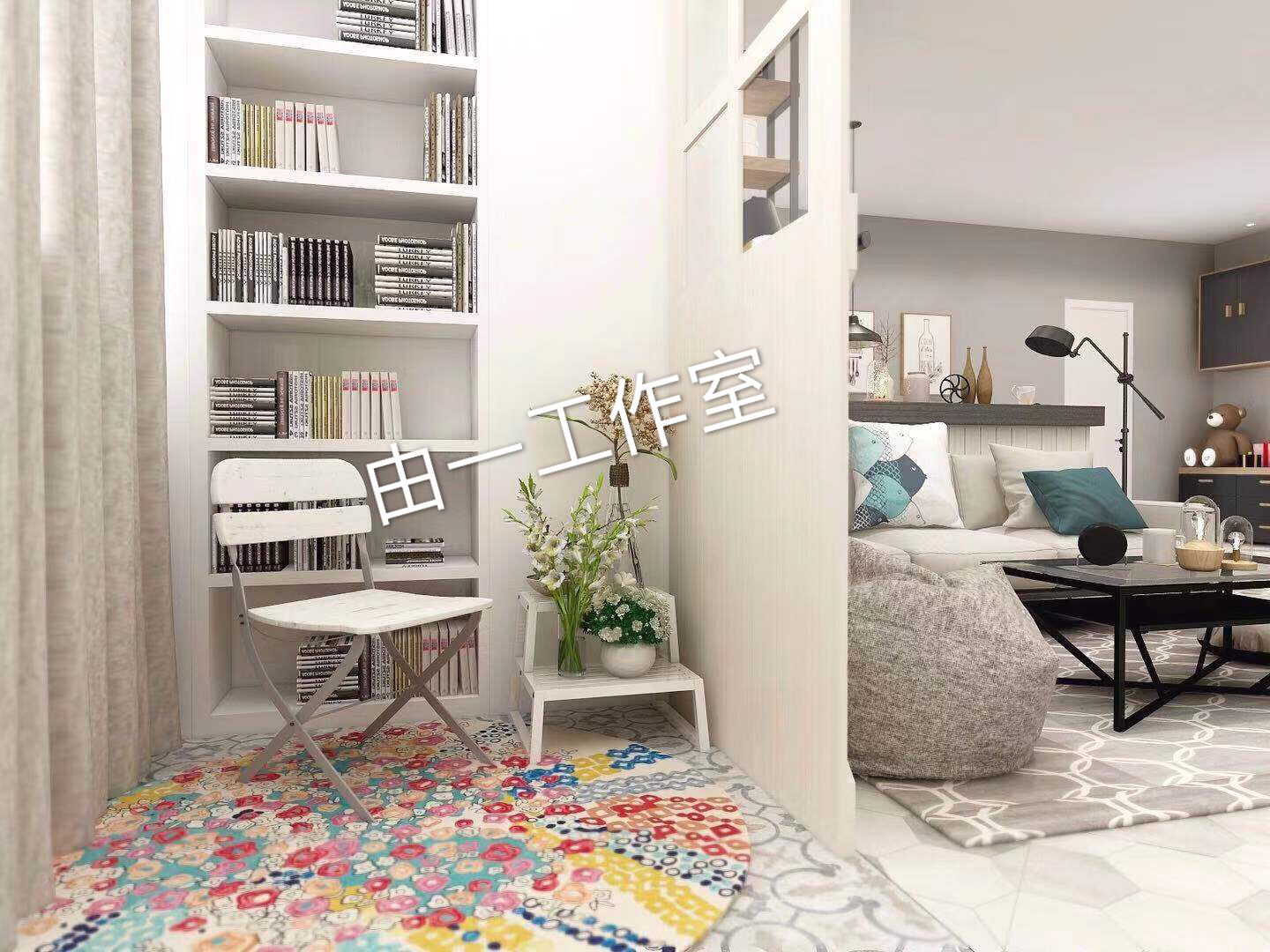 客厅阳台隔而不断，110平小户型北欧风客餐厅改造-8