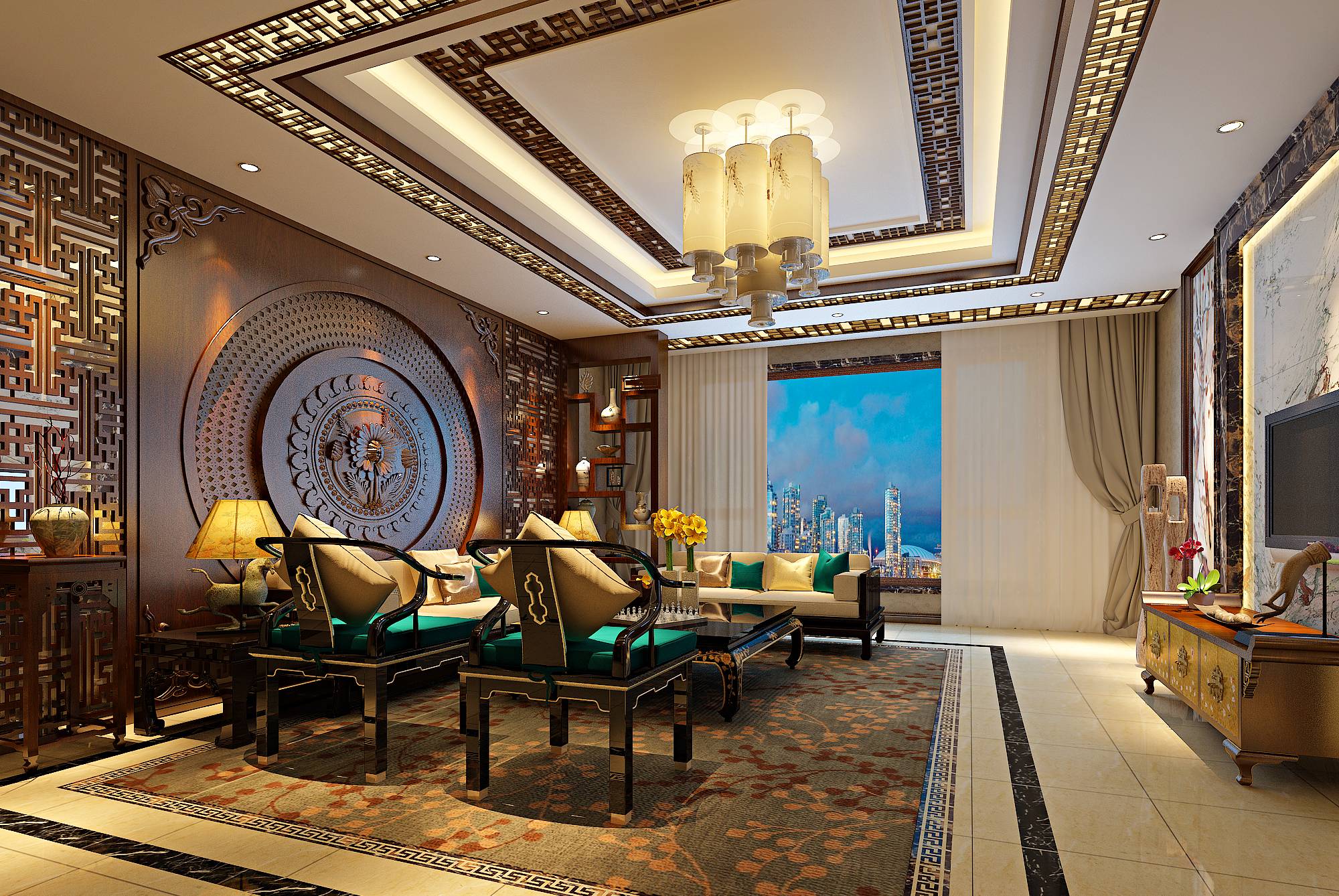 新中式 中式古典 奢华家装别墅样板房-13-23