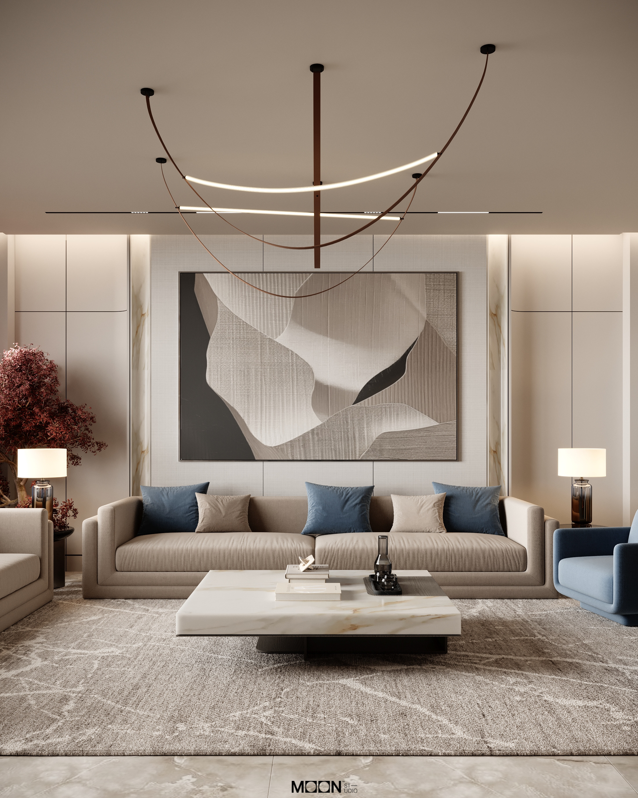 此处desgin可能拼写错误，正确的应该是design，Hall design可翻译为大厅设计 丨Moon Studio-2