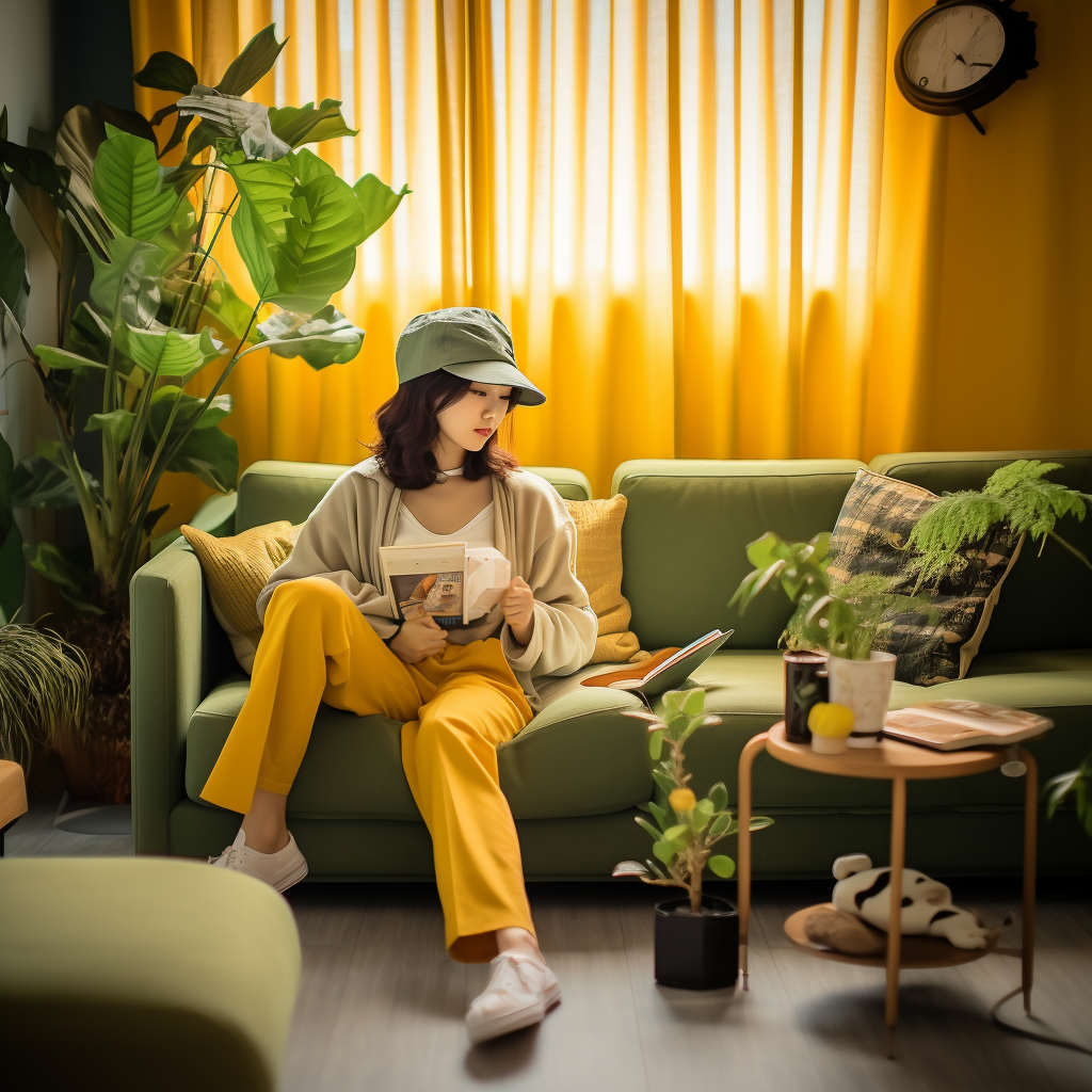 黄色沙发模特-8