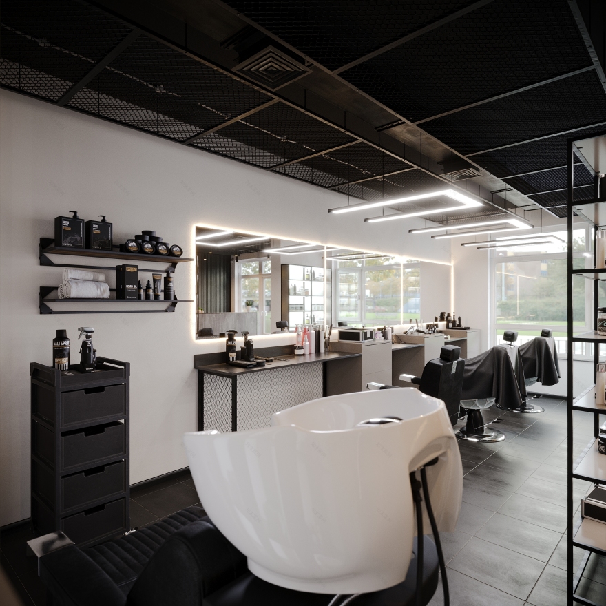 Modern Industrial Barbershop — Interior Visualization-25