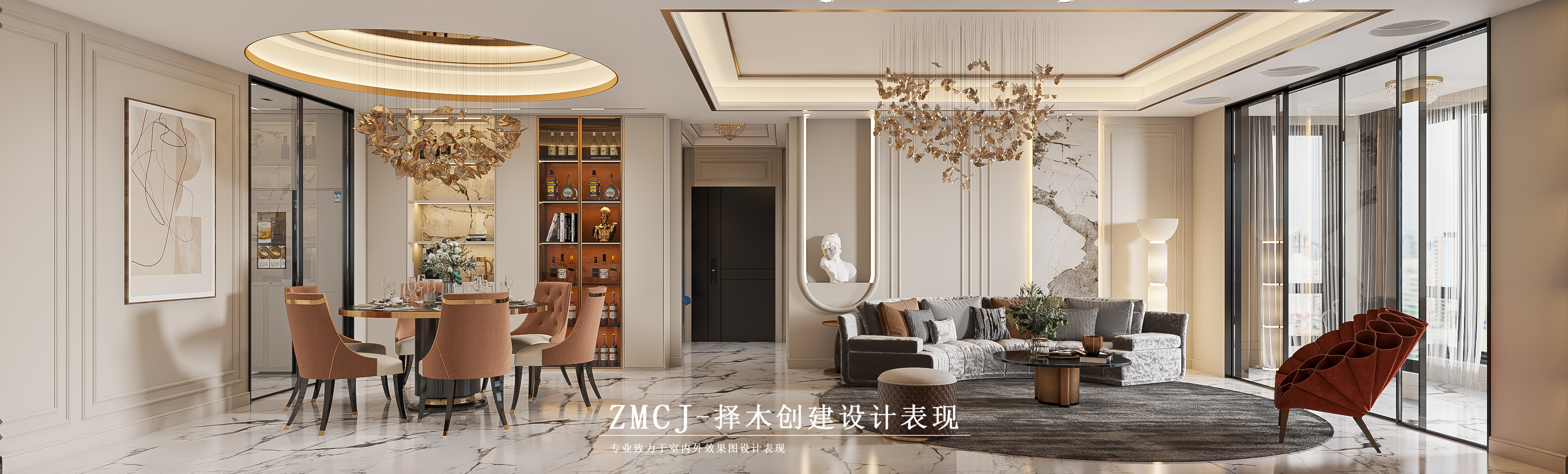 现代轻奢客餐厅卧室—择木创建新晨效果图-0