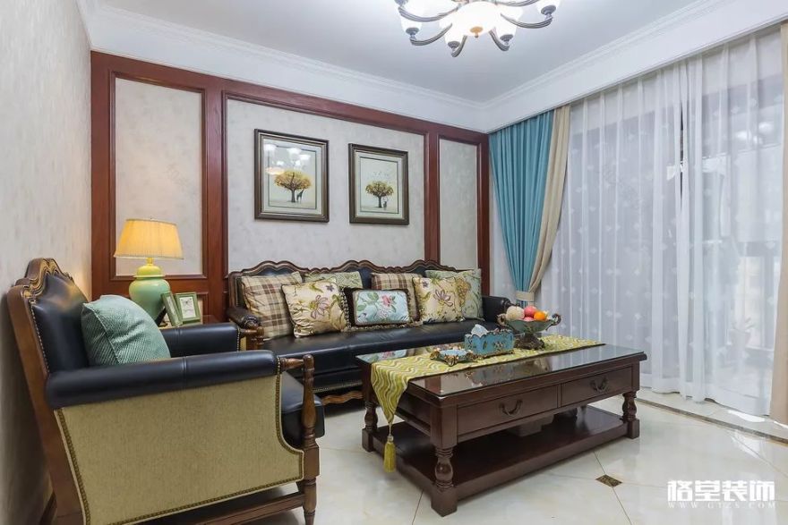 君悦东方美式生活,实木家具藏蓝沙发打造复古甜美空间-25