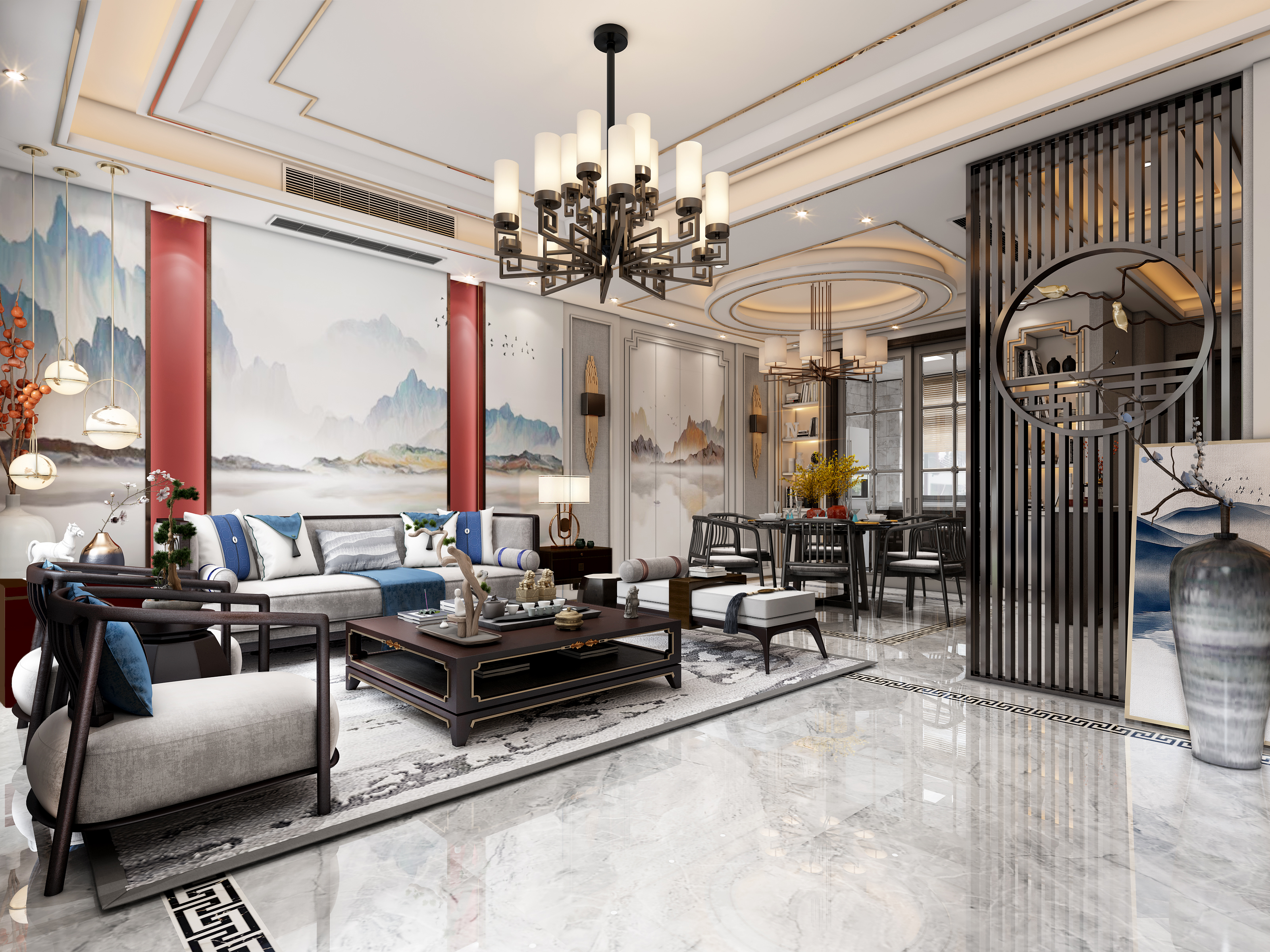 新中式别墅空间制作“雅沁”-2