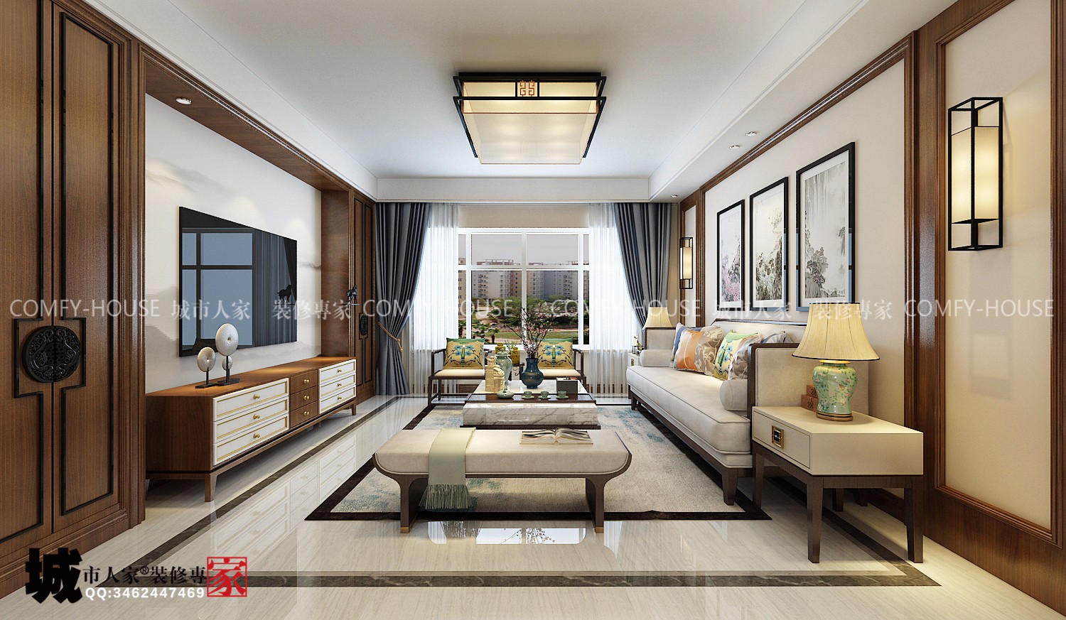 国华新经典169平米新中式风格装修效果图-5