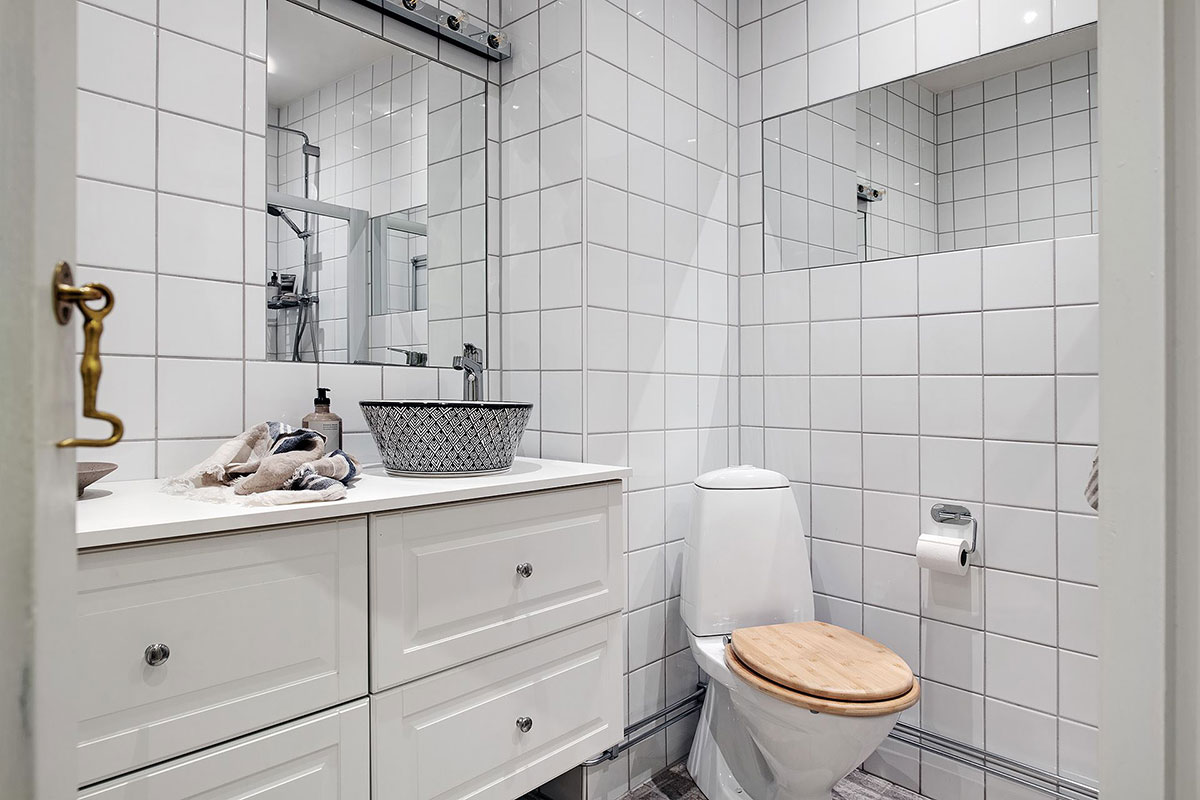 瑞典 71 平米绿色厨房不规则公寓设计-20