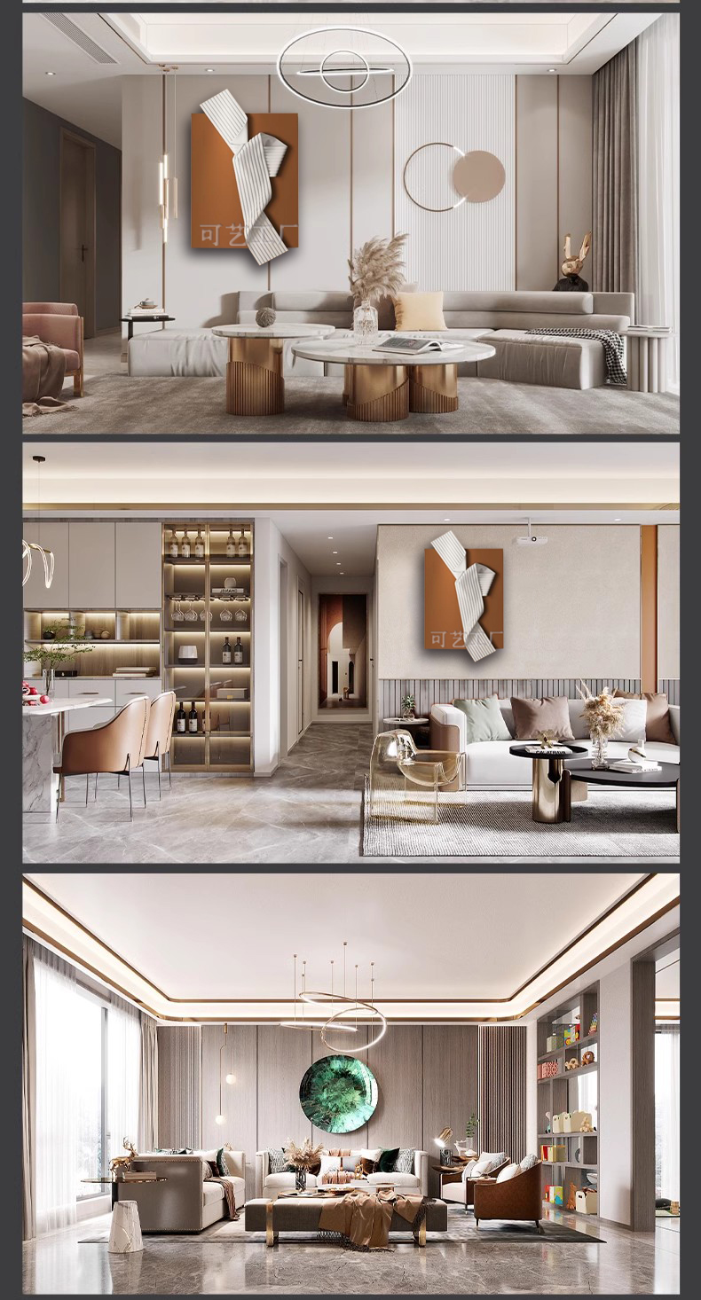 轻奢高档立体手工皮画客厅玄关卧室书房样板房装饰挂画-5