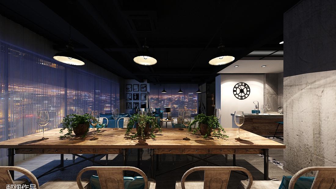 复古工业风 SOHO 设计,老船木酒柜与蓝白花砖碰撞火花-4