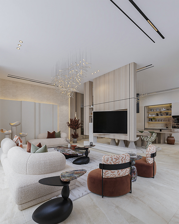 简约风客厅与餐厅丨阿联酋阿布扎比丨MENNA TAREK-13