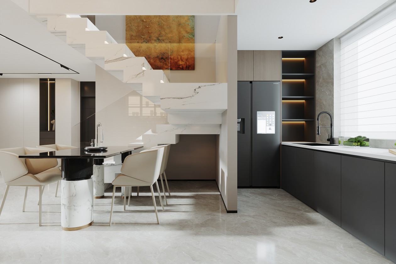 挑空别墅客餐厅卧室效果图表现-3