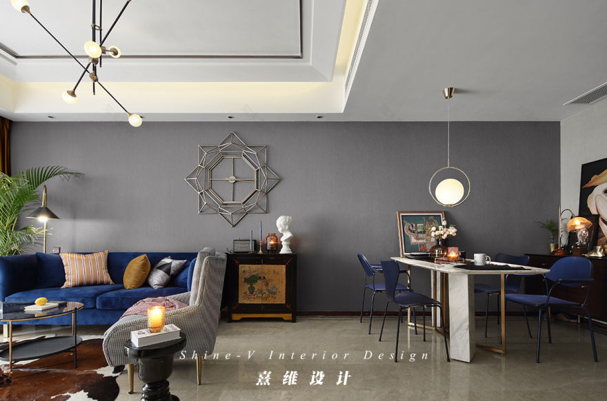 《构色》南京升龙天汇 90 平米三室两厅精装房改造,深蓝金色的复古典雅空间-23