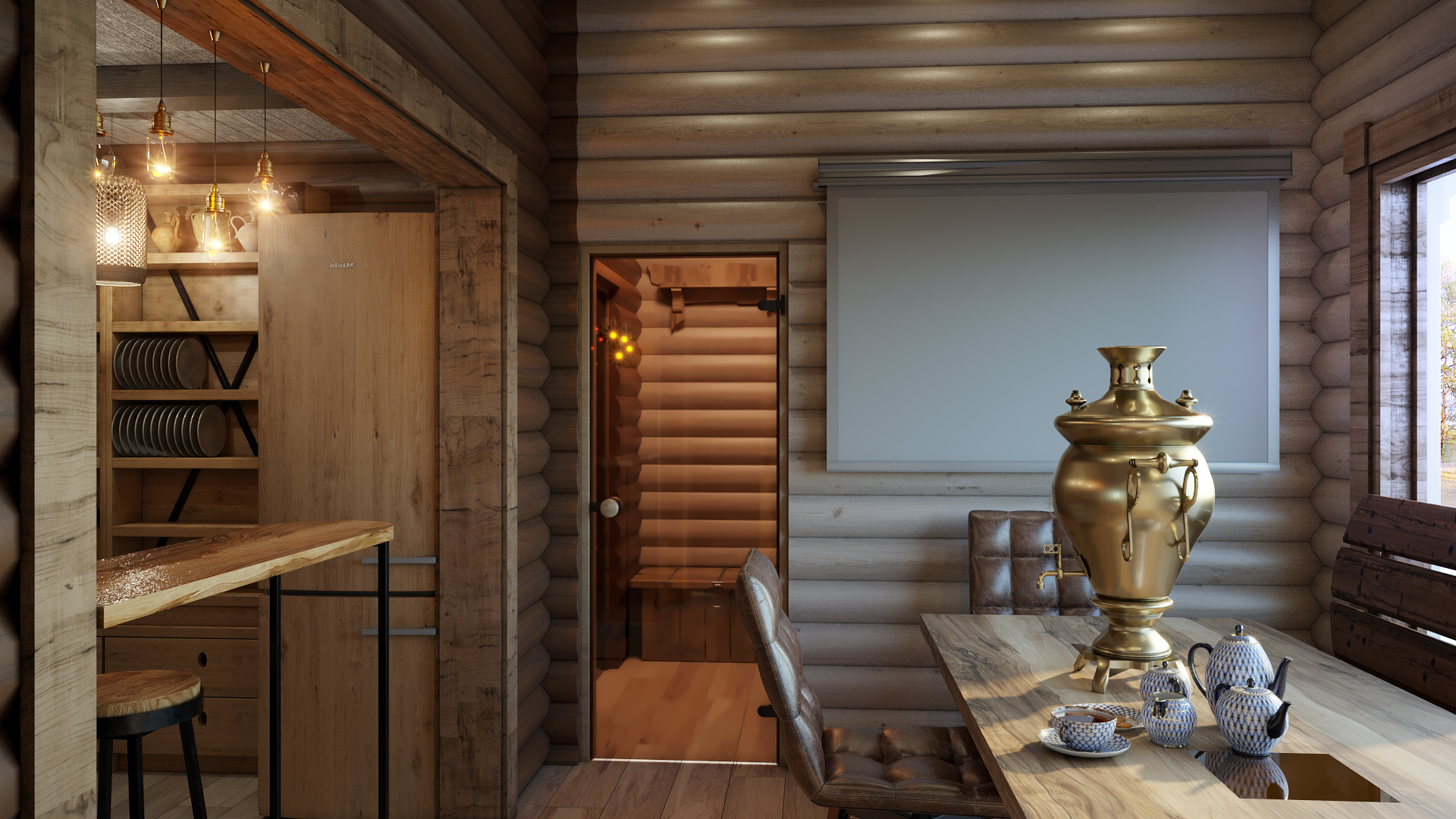 Варианты интерьера в срубе.-40