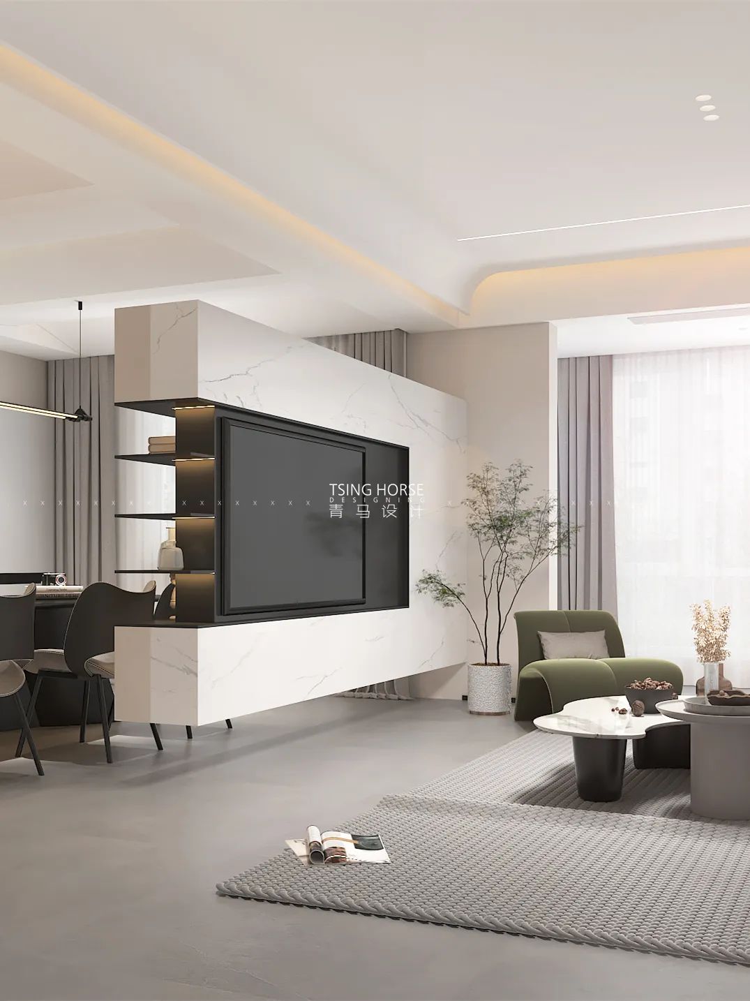 龙湖源著 350㎡现代简约生活空间丨王清玉设计团队-3