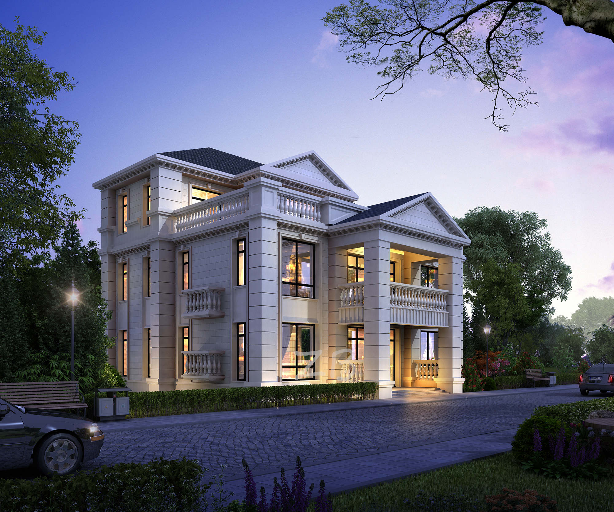 别墅自建房室外设计效果图-9