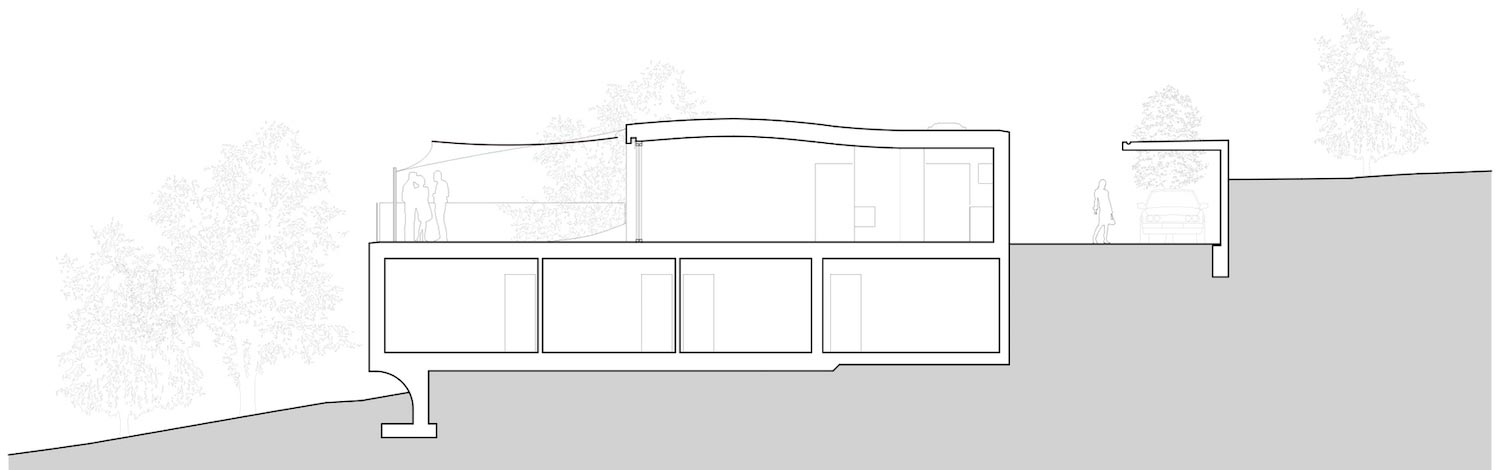 瑞士霍夫斯特滕山坡别墅，弯曲屋顶连接两层空间-21