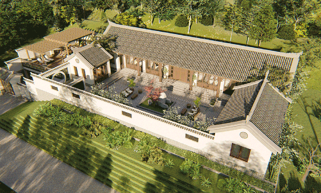 【设计师案例】土建参考造价75万,面宽26.3m×进深16.5m湖南浏阳一层中式三合院-1