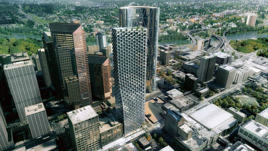 Calgary 市中心的 Telus Sky 塔楼 | 摩天大楼中的住宅与办公空间融合-0