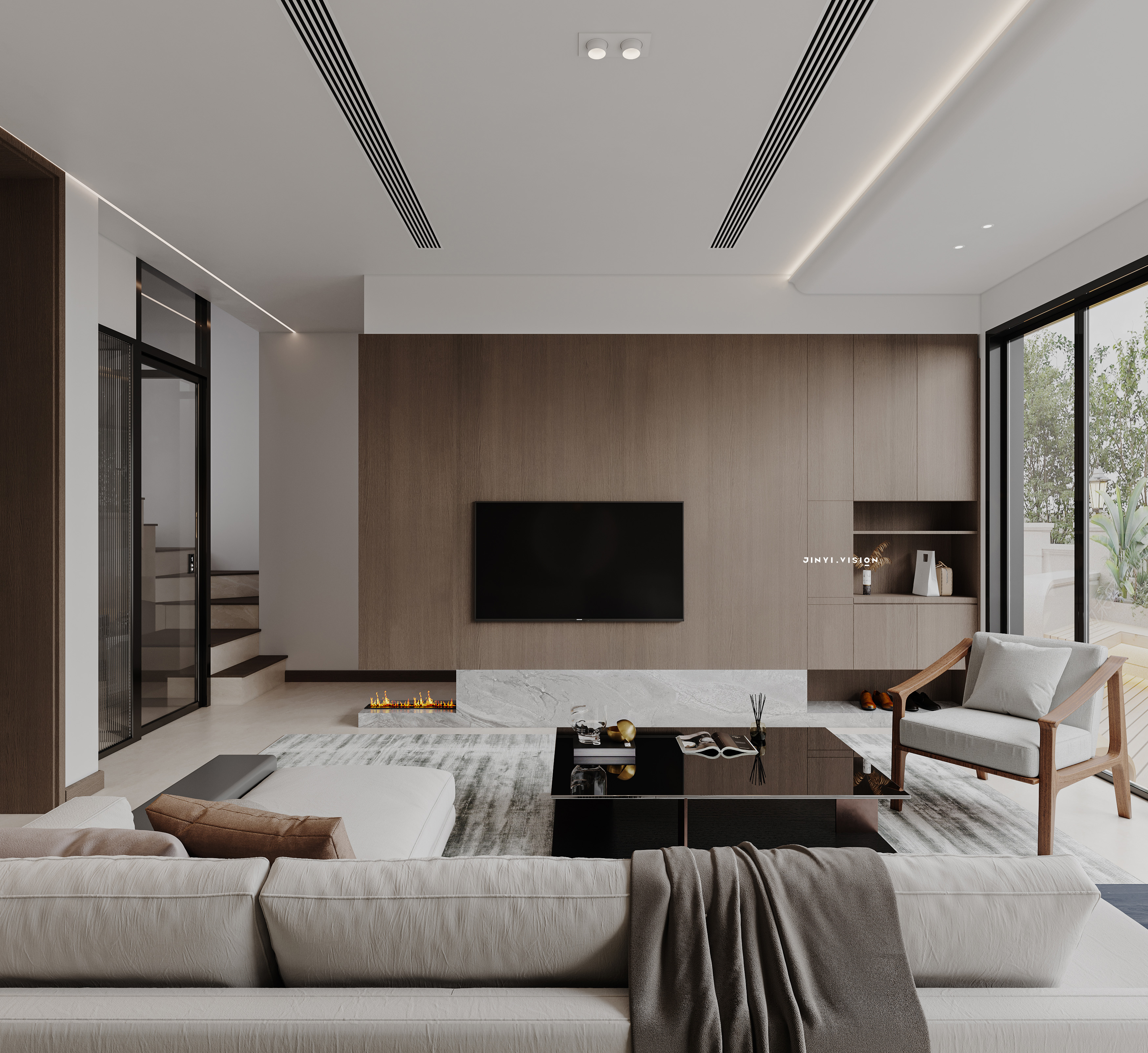 现代原木风效果图表现-2