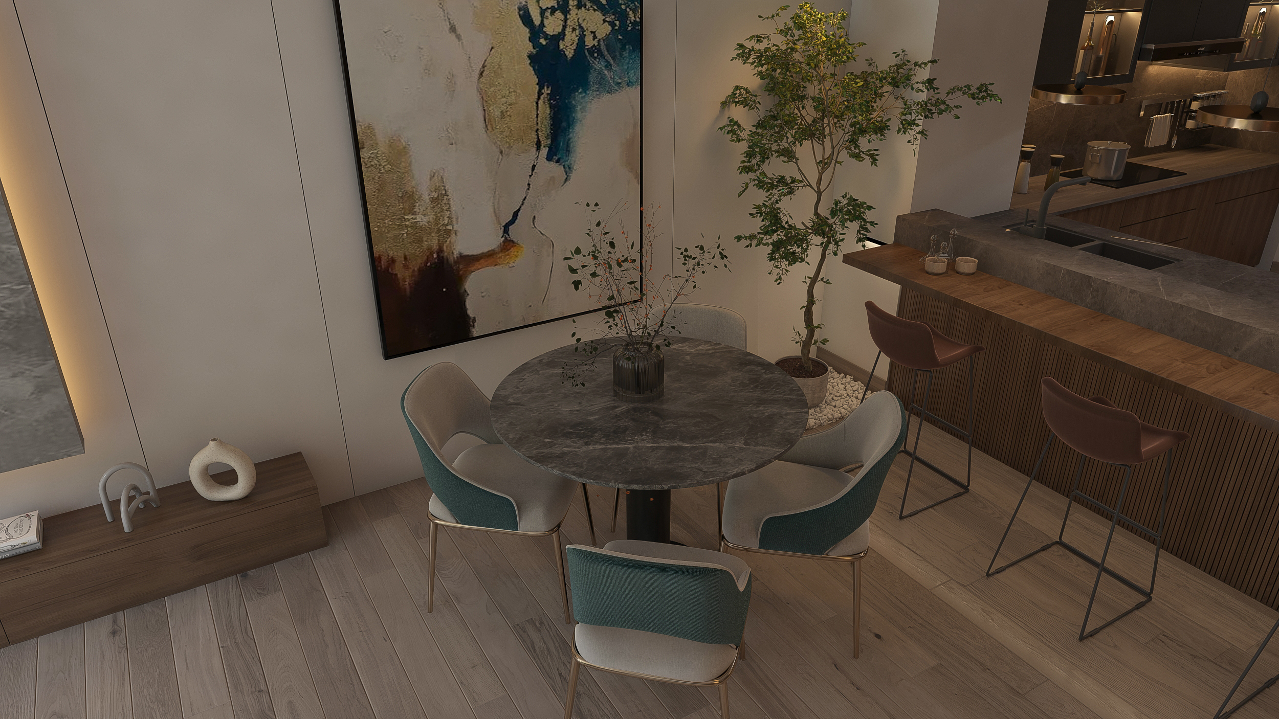 起居区和开放式厨房设计丨阿联酋迪拜-7