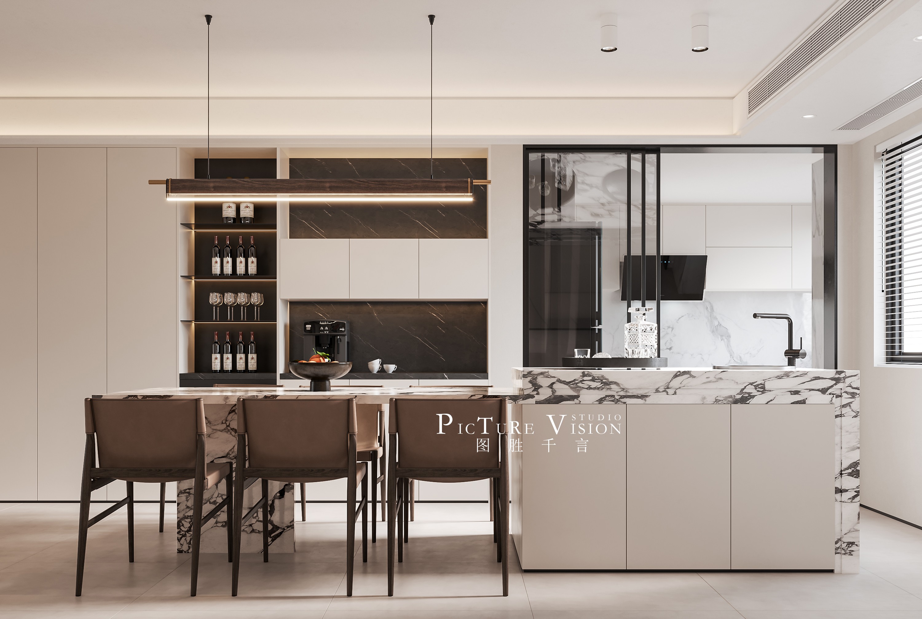 现代奶油风客餐厅丨图胜千言可视化工作室-4