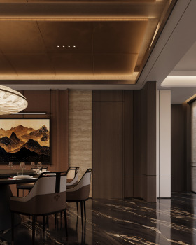 住宅-意式轻奢会客餐厅露台设计