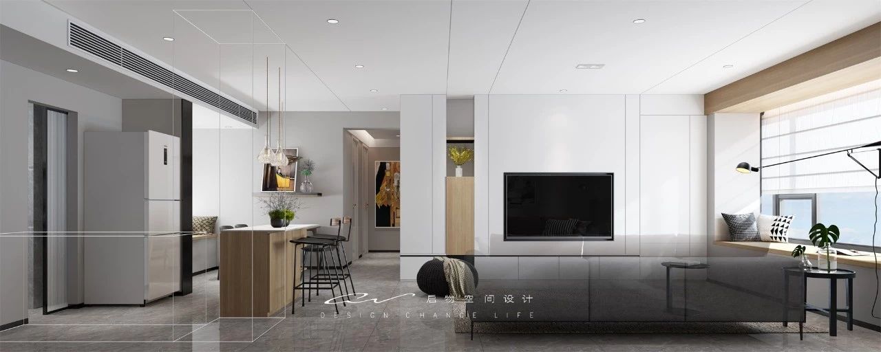 南山 110㎡简约之家,隐藏管线、吧台设计、一墙多用电视墙-43