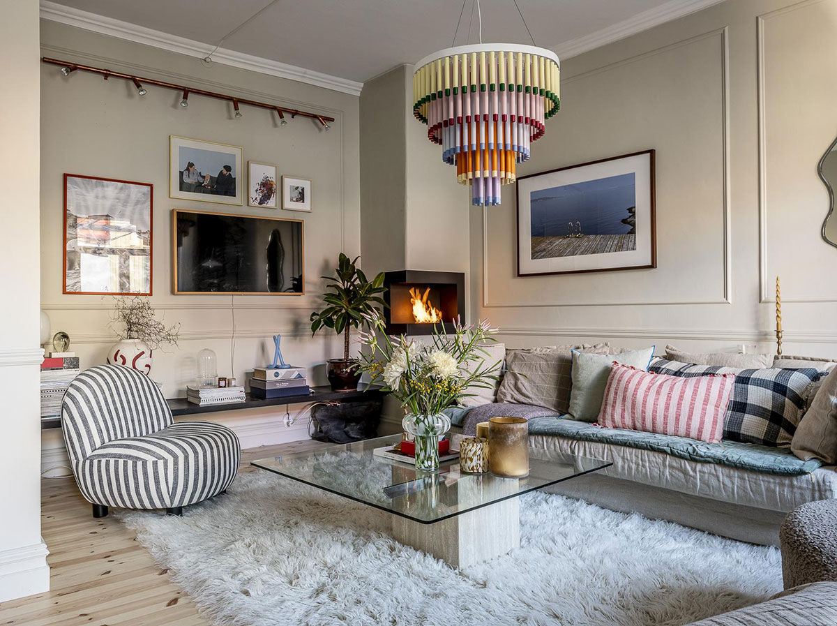 瑞典独特公寓设计,阁楼卧室墙纸亮点-1