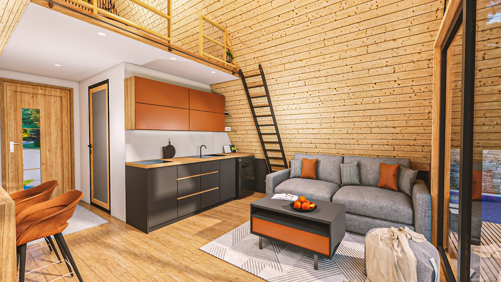 A-Frame Alexa 30m2 , basic plans, 3D model.-13