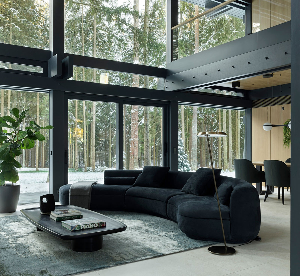 莫斯科玻璃墙现代森林小屋-1