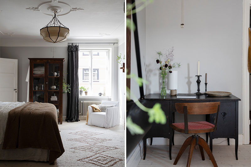 瑞典暗调小公寓的丰富纺织品设计-11