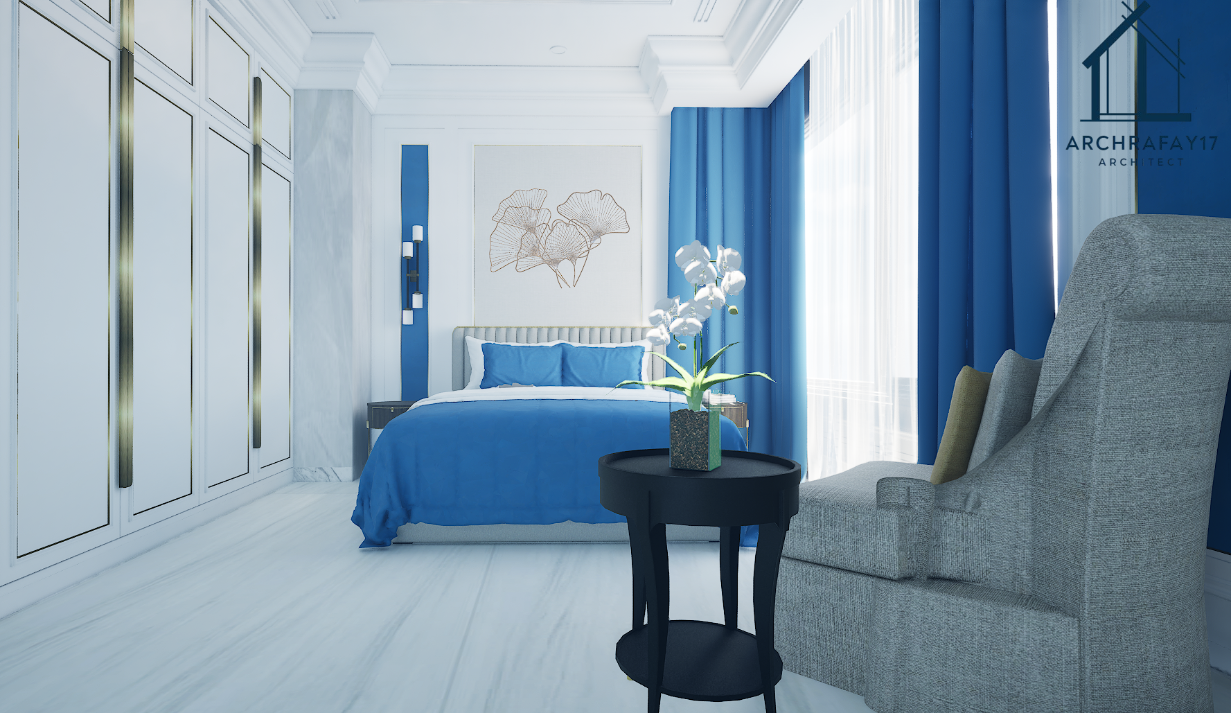 Minimalist Bed room interior design blue scheme-1