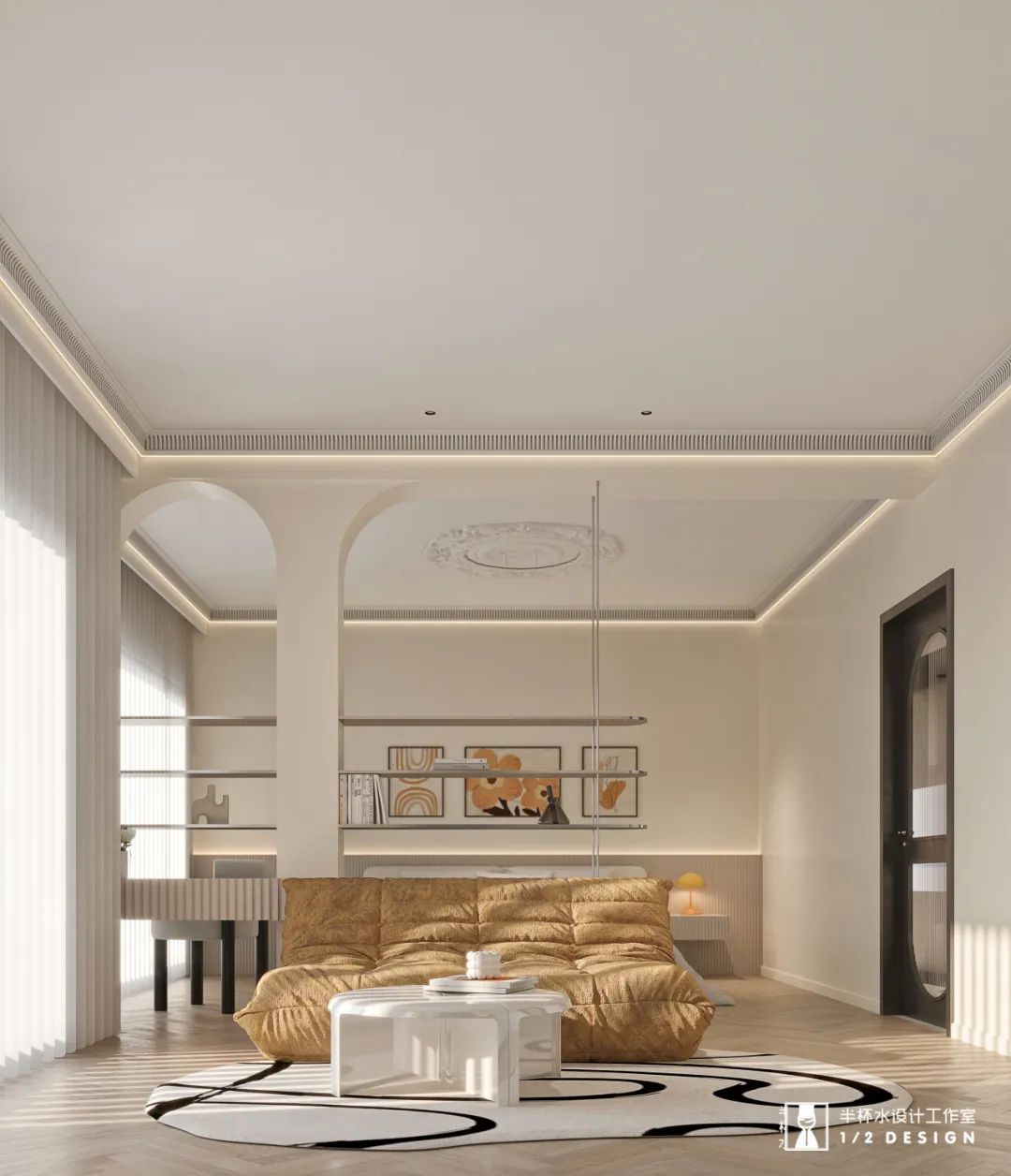 宁波融创慈澜府法式极简风室内设计丨中国宁波丨半杯水设计工作室-19