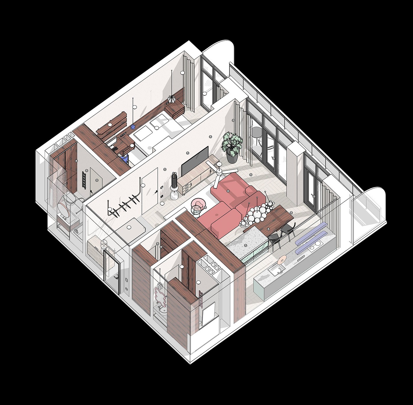 64㎡多彩小空间公寓设计-3