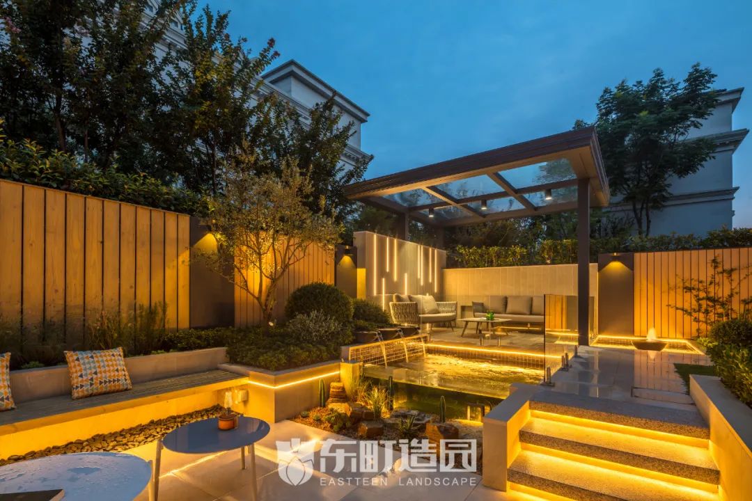 80㎡现代简约庭院，水景与夜景的完美融合-21