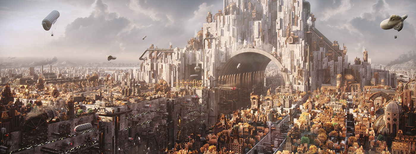 Steampunk urban city-0