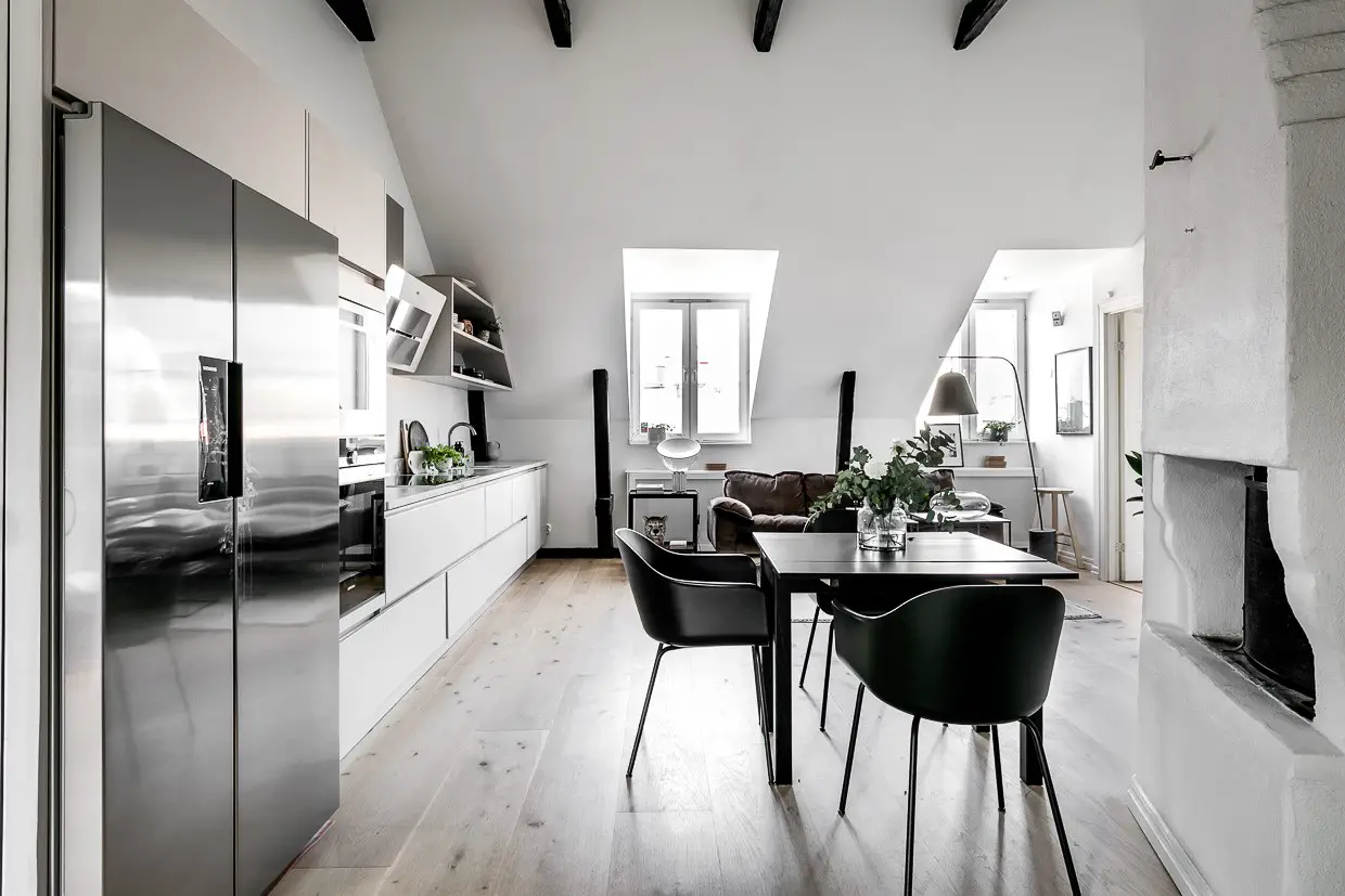 黑白极致 | 1907 年老建筑的 Scandinavian Loft 设计-6