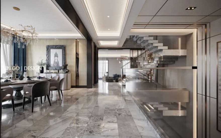 南京•复地朗香 650㎡混搭风别墅设计,现代轻奢质感与法式浪漫的完美融合-30