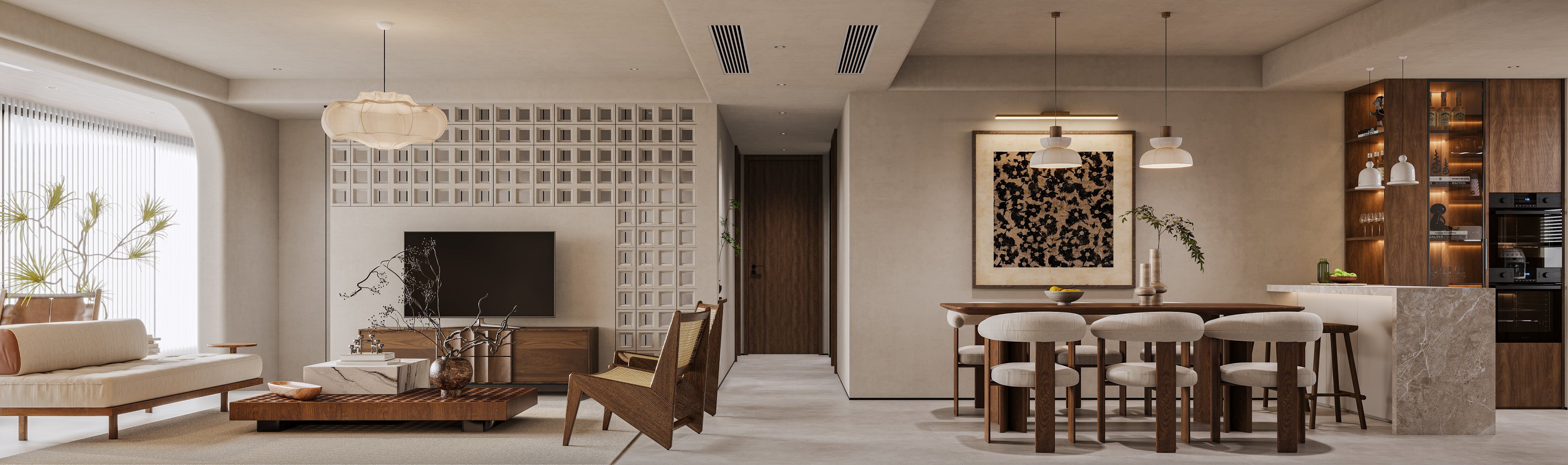 现代挑空别墅全屋全景-3