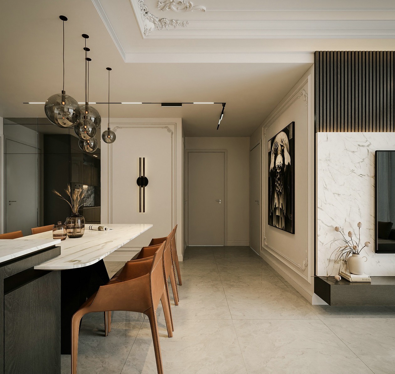 90㎡高级黑+橘色+简欧元素 质感的升华！-10